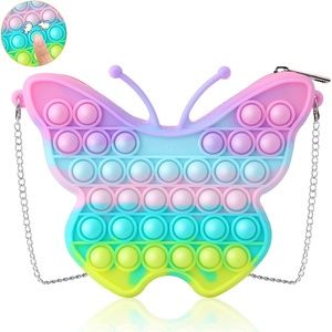 Ferenala Pop Purse Fidget Bag for Girls (Multi-Color Butterfly)